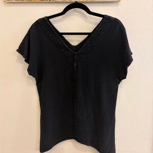 Black cotton V-Neck Women's Top
